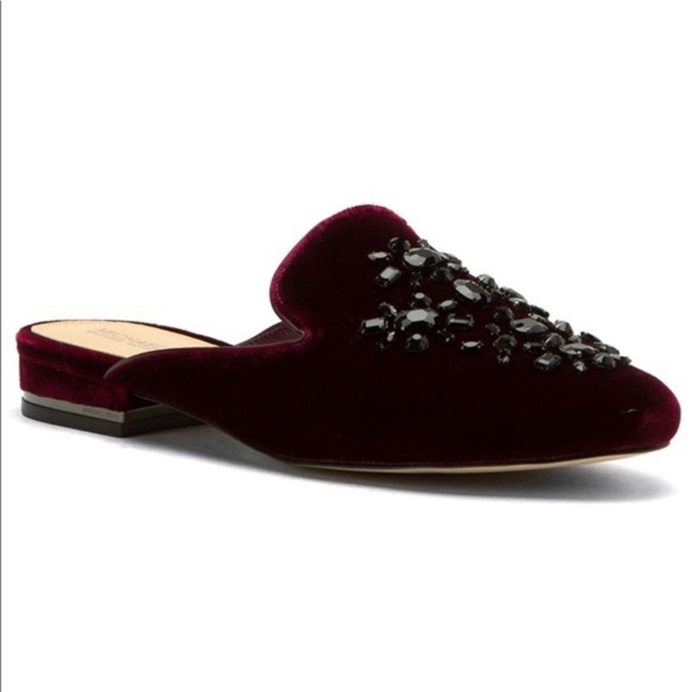 MICHAEL Michael Kors Velvet Edie Embellished Burgundy Mules Edie Jeweled Slides